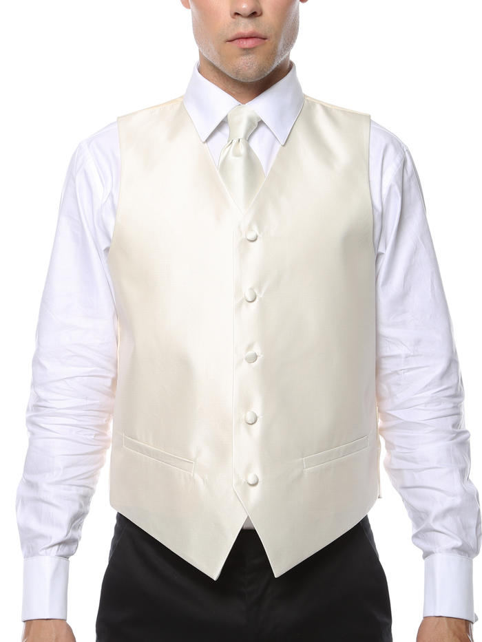 Ferrecci Mens PV450 - Beige with White Back Adjustable Textured Vest Set
