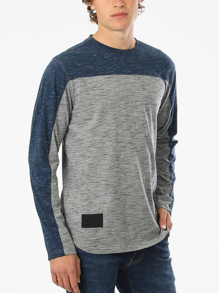 Athletic Color Block Long Sleeve Curved Hemline Casual Shirt