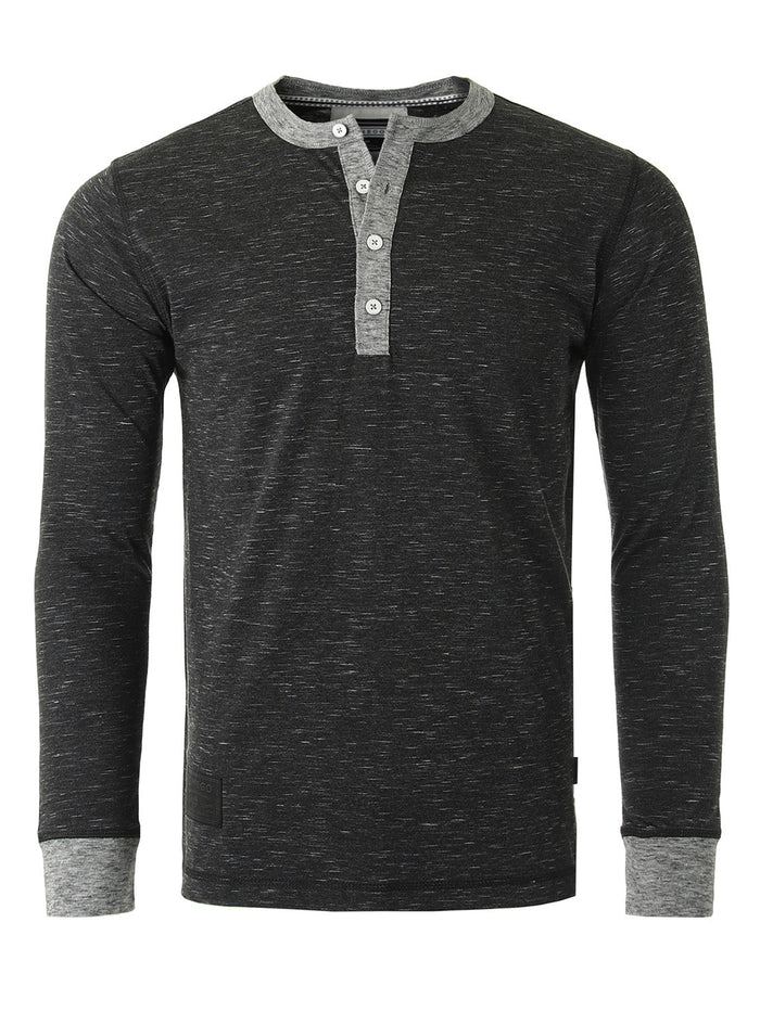 ZIMEGO Men's Long Sleeve Contrast Button Placket Neck Cuffs Casual Henley Shirts
