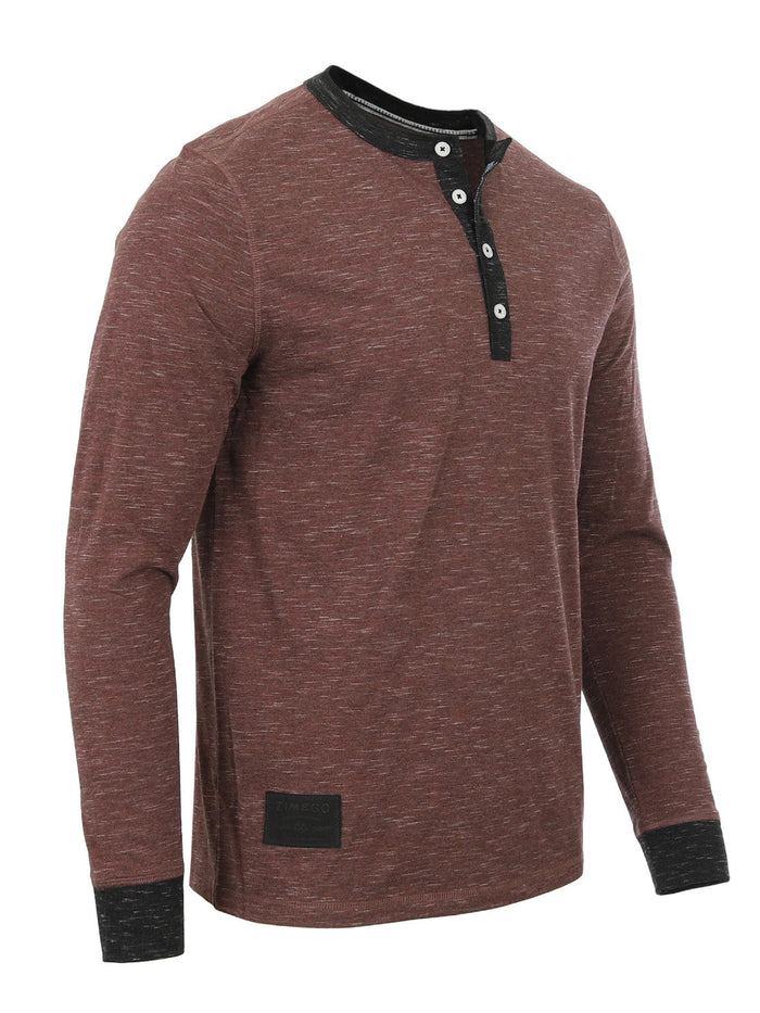 ZIMEGO Men's Long Sleeve Contrast Button Placket Neck Cuffs Casual Henley Shirts