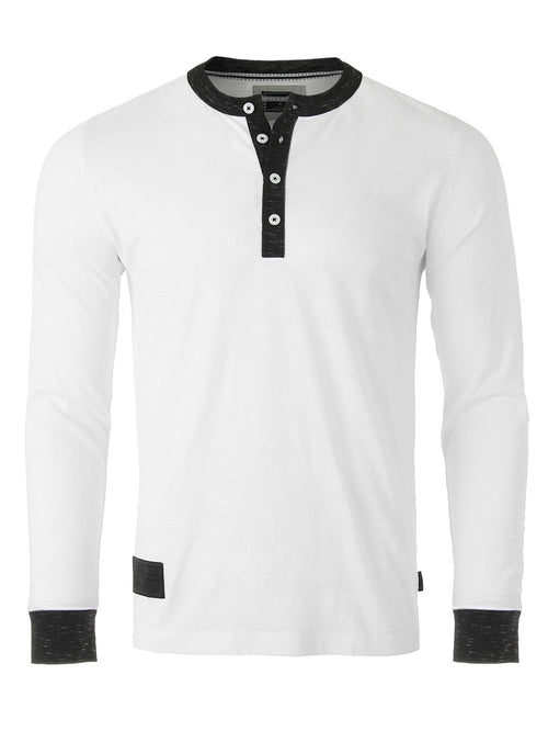 ZIMEGO Men's Long Sleeve Contrast Button Placket Neck Cuffs Casual Henley Shirts