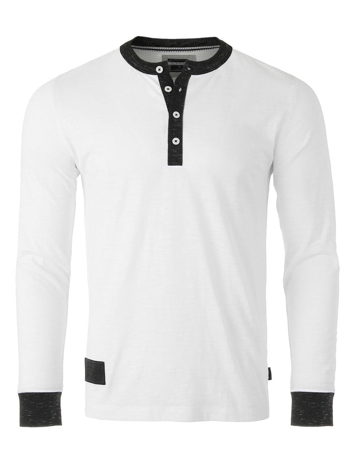 ZIMEGO Men's Long Sleeve Contrast Button Placket Neck Cuffs Casual Henley Shirts