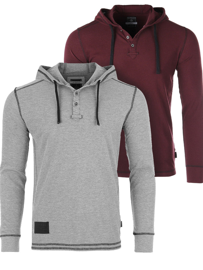 Vintage Thermal Long Sleeve Lightweight Fashion Hooded Henley