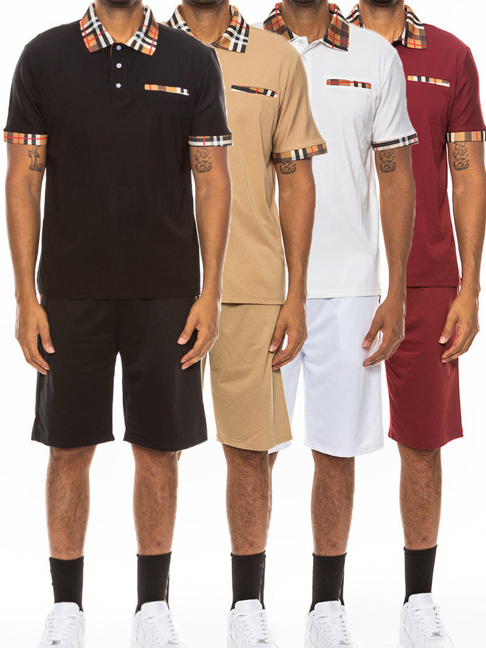 Checkered Detail Polo Short Set