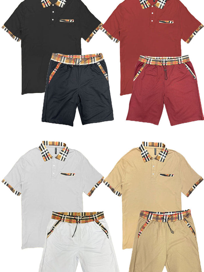 Checkered Detail Polo Short Set