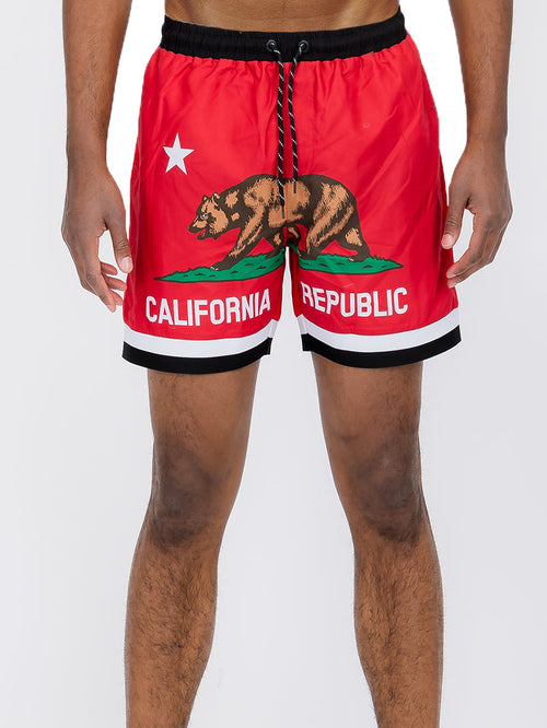 Fronted Cali Rep Print Swim Shorts