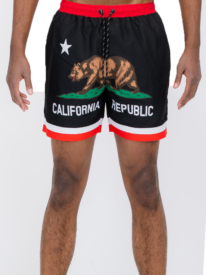 Fronted Cali Rep Print Swim Shorts
