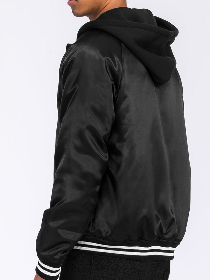 Satin Hooded Varsity Jacket