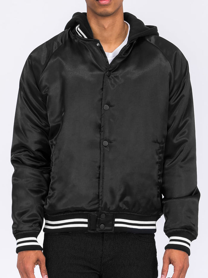 Satin Hooded Varsity Jacket