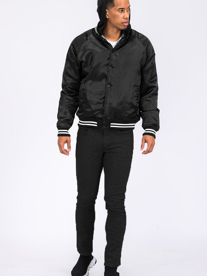Satin Hooded Varsity Jacket