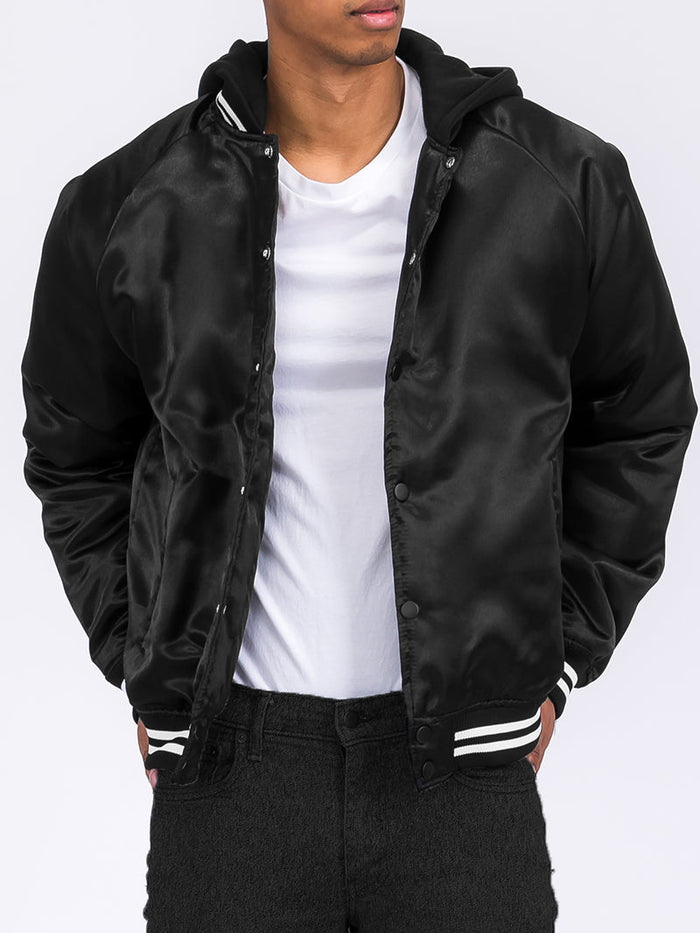 Satin Hooded Varsity Jacket