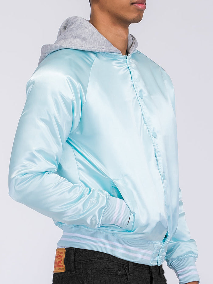 Satin Hooded Varsity Jacket