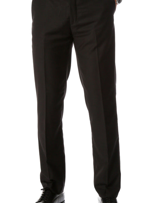 Ferrecci Men's Halo Black Slim Fit Flat-Front Dress Pants
