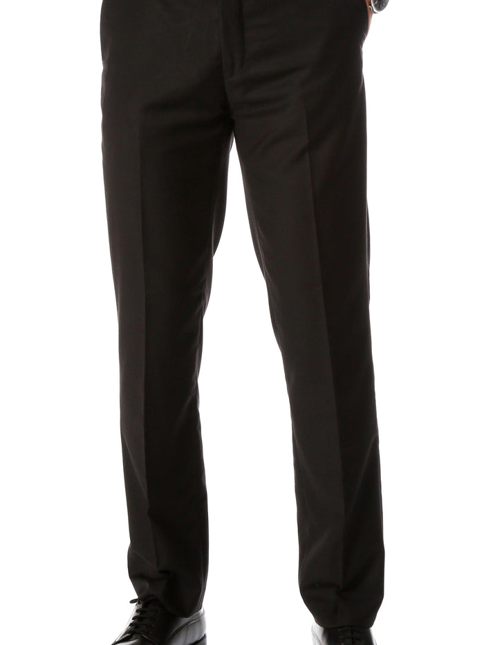 Ferrecci Men's Halo Black Slim Fit Flat-Front Dress Pants