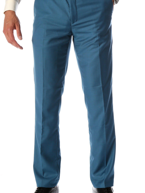 Ferrecci Men's Halo Teal Slim Fit Flat-Front Dress Pants