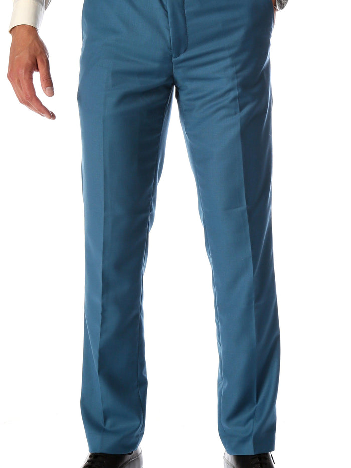 Ferrecci Men's Halo Teal Slim Fit Flat-Front Dress Pants