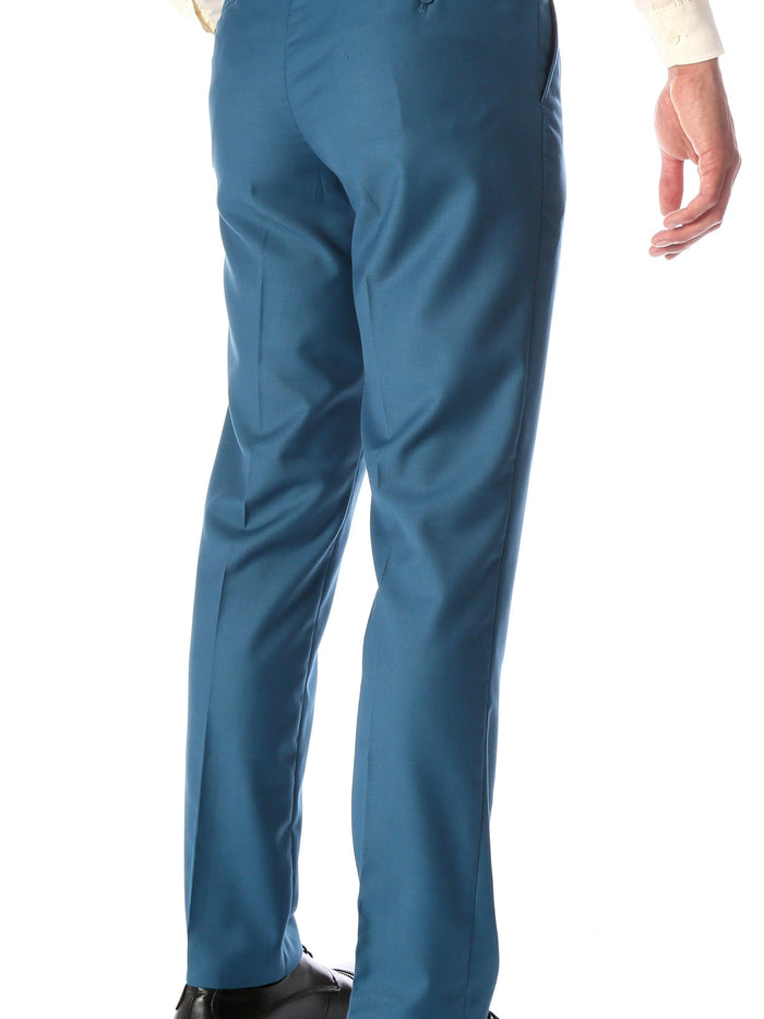 Ferrecci Men's Halo Teal Slim Fit Flat-Front Dress Pants