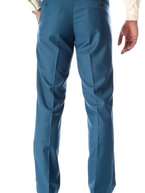 Ferrecci Men's Halo Teal Slim Fit Flat-Front Dress Pants
