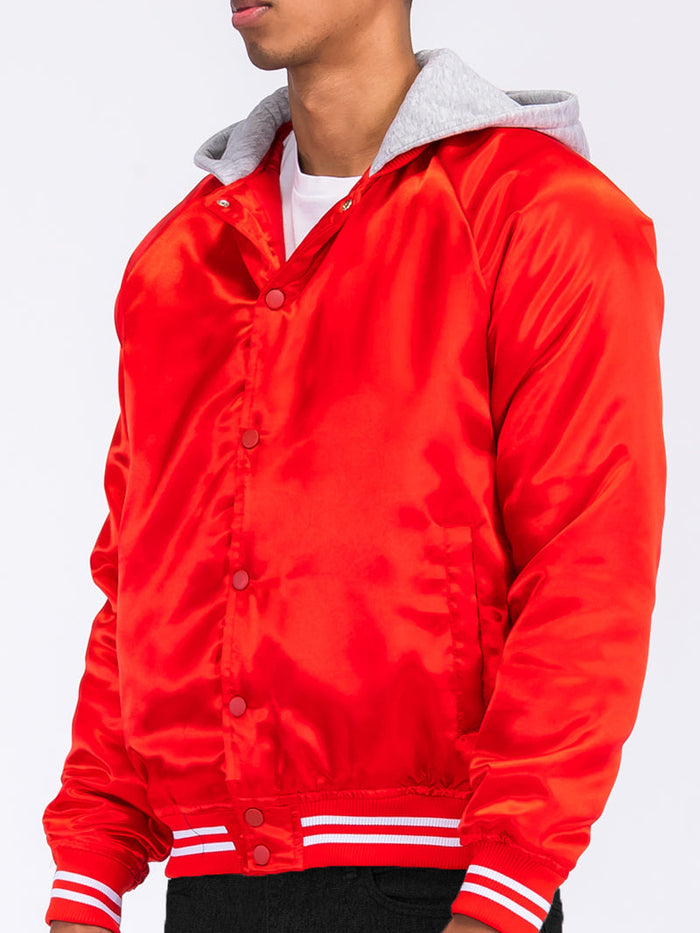 Satin Hooded Varsity Jacket