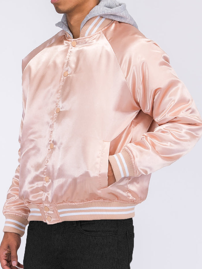 Satin Hooded Varsity Jacket